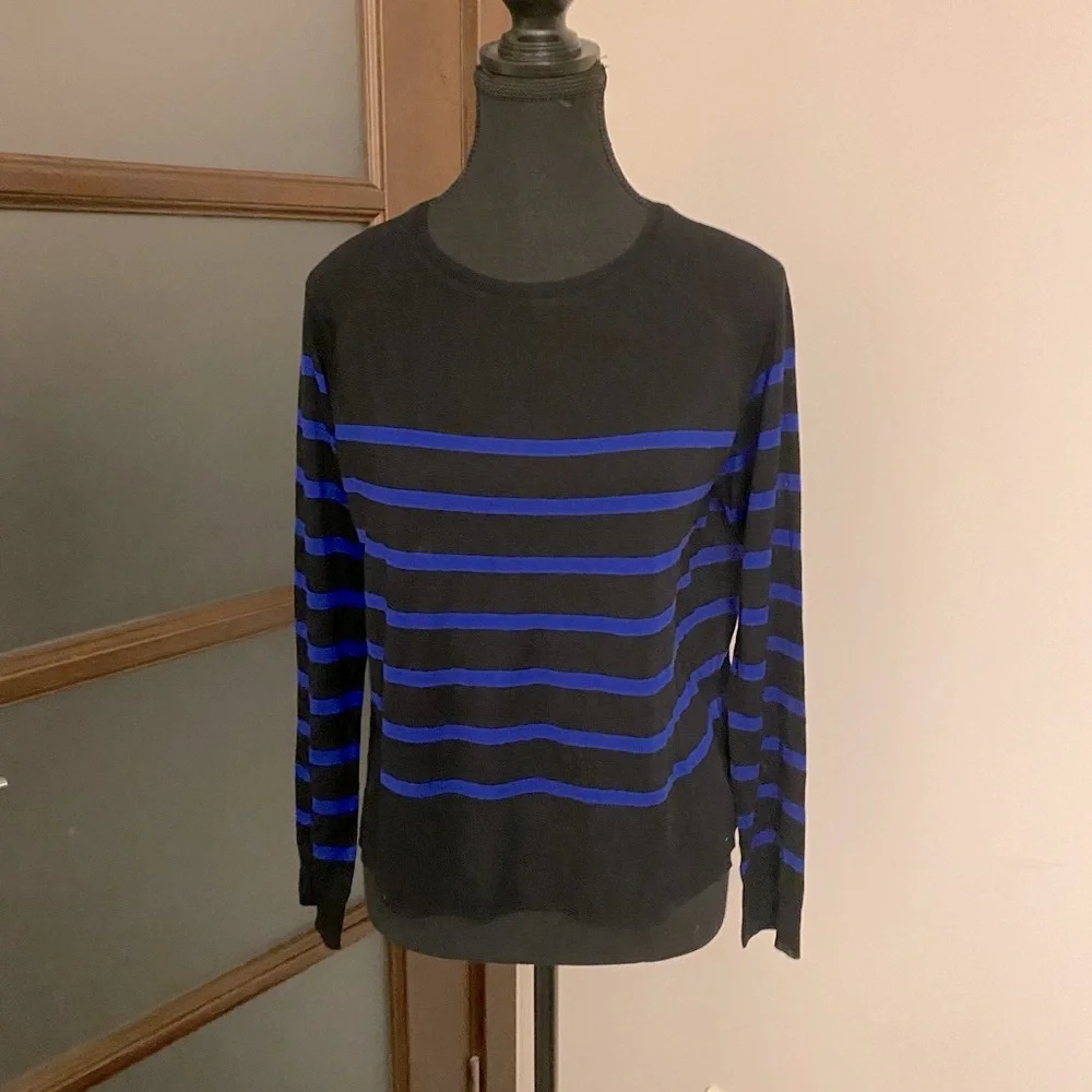Zara Black and Blue Nautical Crew Neck Sweater lightweight Great for spring - Picture 2 of 10